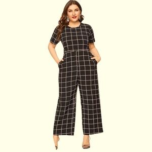 Ces Femme Blue Plaid Zip Up Jumpsuit Gently Used, Great Condition